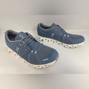 On Running Cloud 6 Sneakers Cushioned Blue Mesh Lace-Up Chambray/White Mens 10